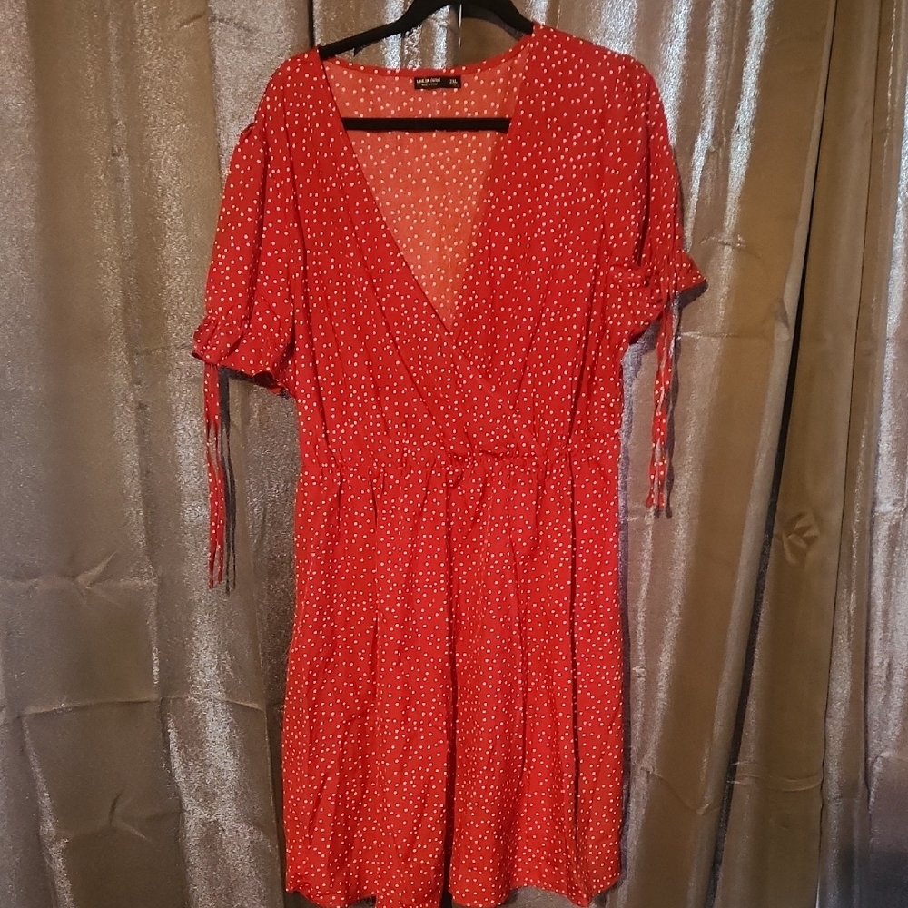 SHEIN Red and White Polka Dot Midi Dress